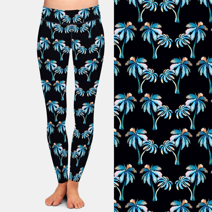 Ladies Tropical Palm Trees & Coconuts Printed Leggings