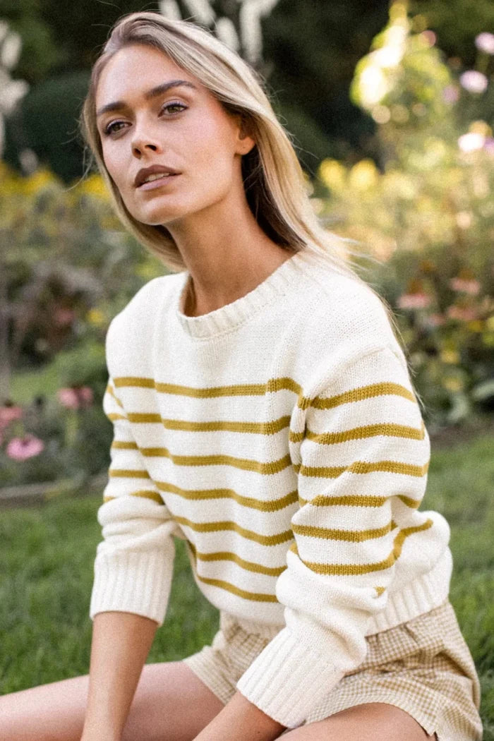 Lake Sweater - Ivory/Chartreuse Stripe