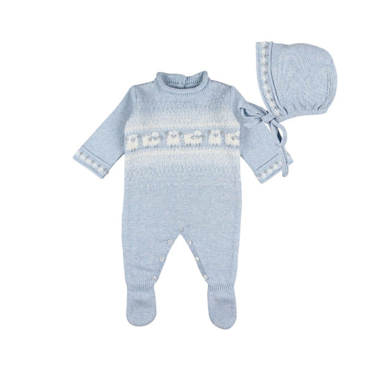Lamb Boy Knitted Footie Babygrow with Bonnet