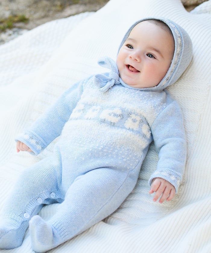Lamb Boy Knitted Footie Babygrow with Bonnet