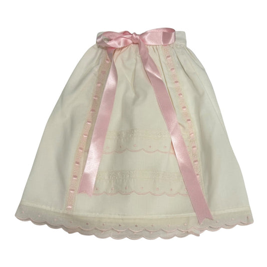 Larissa Pink and Ivory Lace Faldon Skirt with soft pink satin ribbon ties