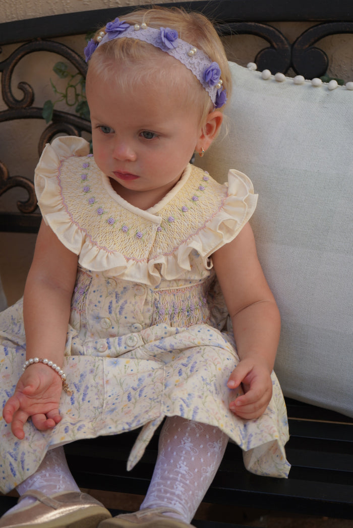 Lavender Fields Butter yellow Handsmocked Dress