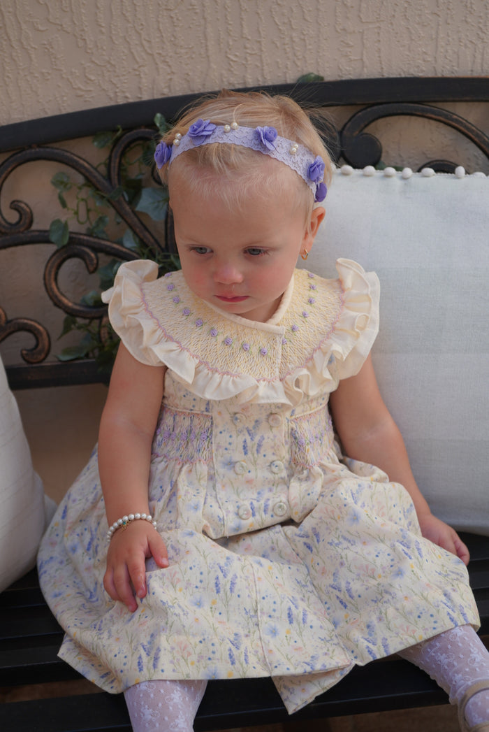Lavender Fields Butter yellow Handsmocked Dress
