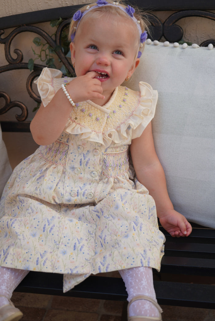 Lavender Fields Butter yellow Handsmocked Dress