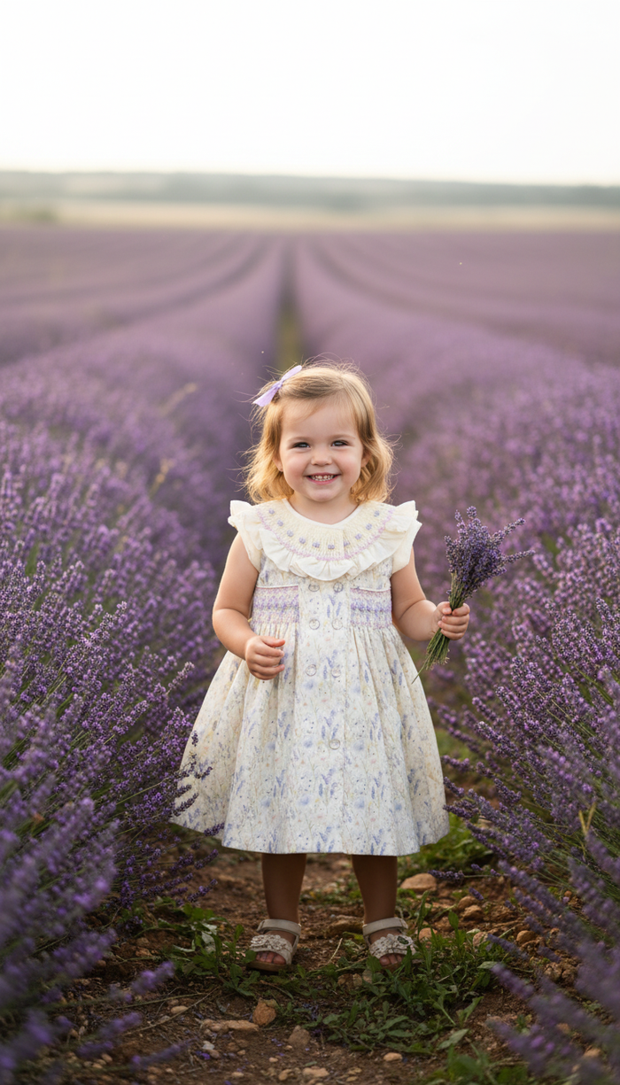 Lavender Fields Butter yellow Handsmocked Dress