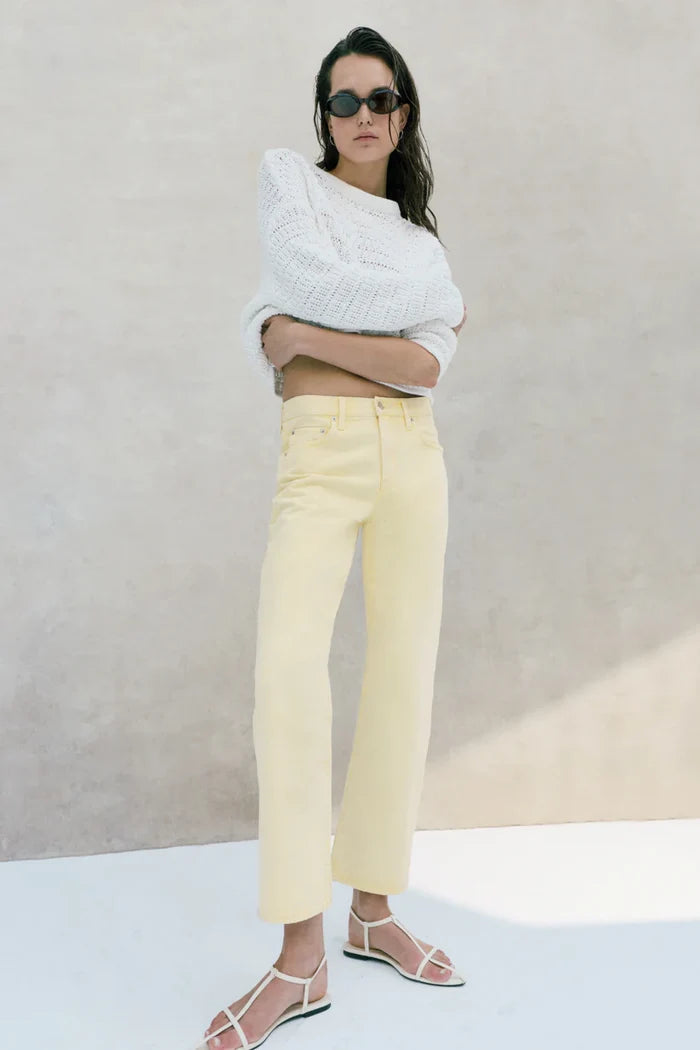 Lexi Mid Rise Bowed Straight Jean - Day Glow