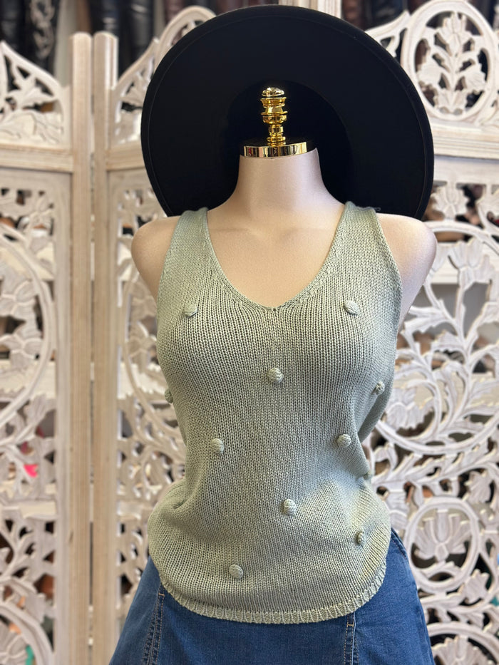 Light Green Knit Dotted Blouse- Estira, Stretchy