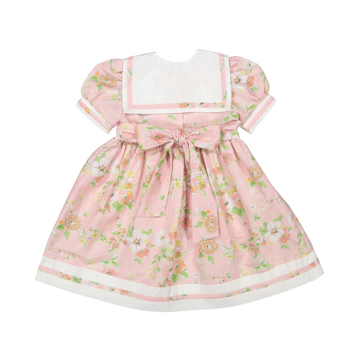 Back view of Linen Floral Sailor Dress in pink floral print