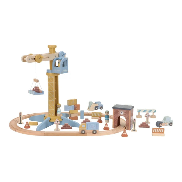 Little  Dutch Wooden Crane and Train Track Set