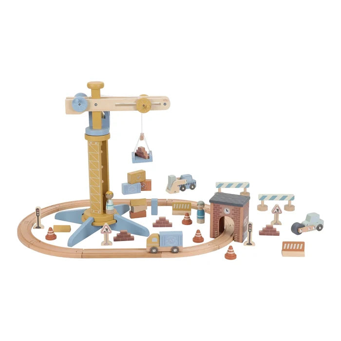 Little  Dutch Wooden Crane and Train Track Set