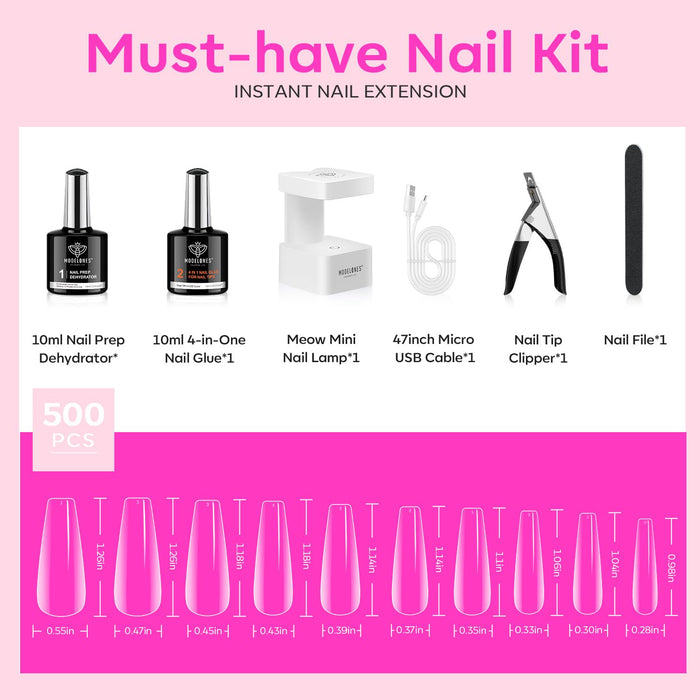 500-piece Long Coffin-Shaped Nail Art Tools Kit Nail Tools MODELONES #