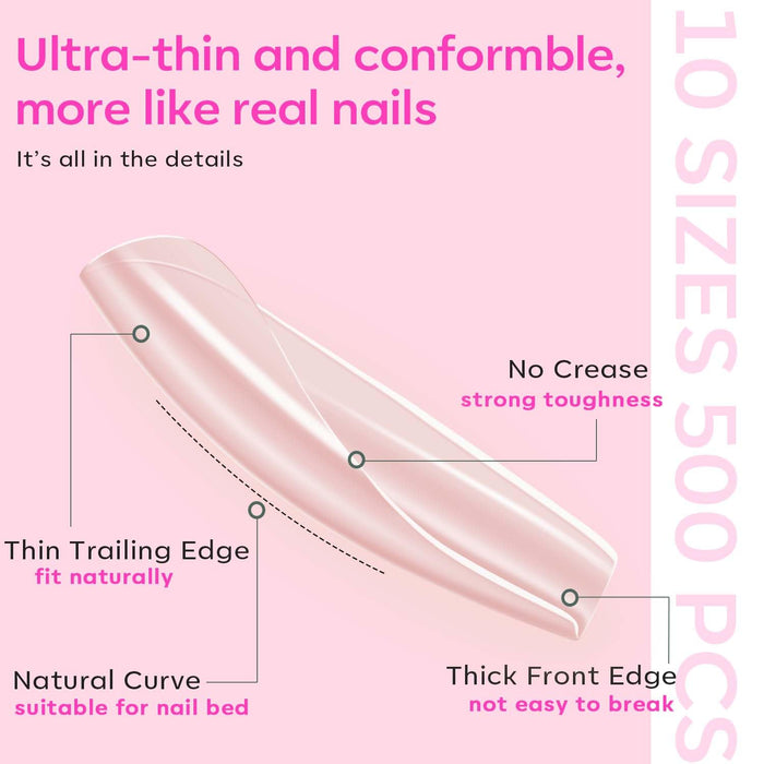 500-piece Long Coffin-Shaped Nail Art Tools Kit Nail Tools MODELONES #