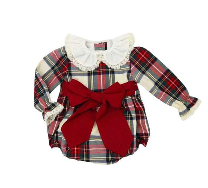 Lorenza Tartan Xmas Long Sleeves Bow Romper