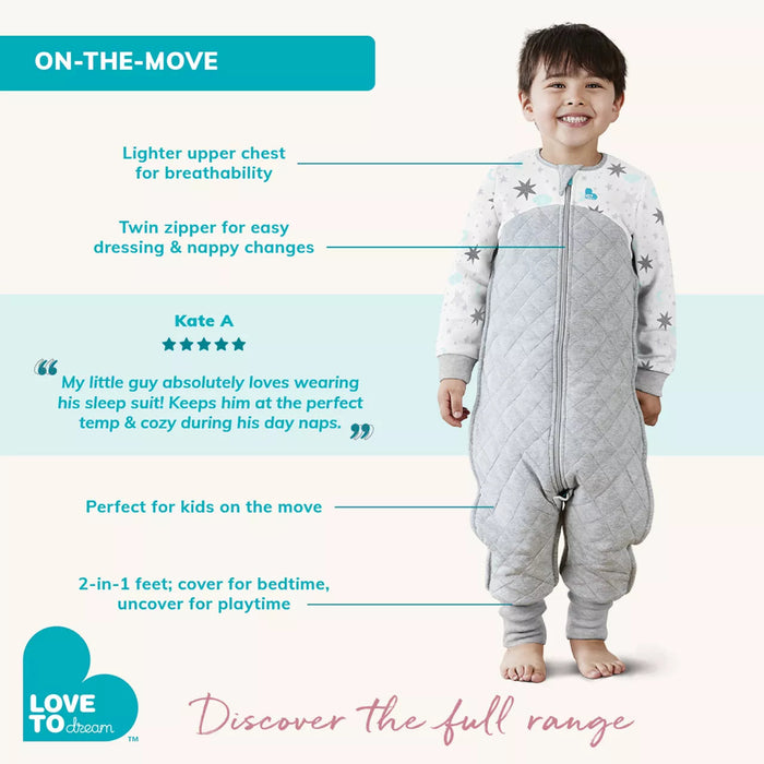 Child’s gray quilted toshi baby sleep suit in Love To Dream Sleep Suit Tog Dreamer White