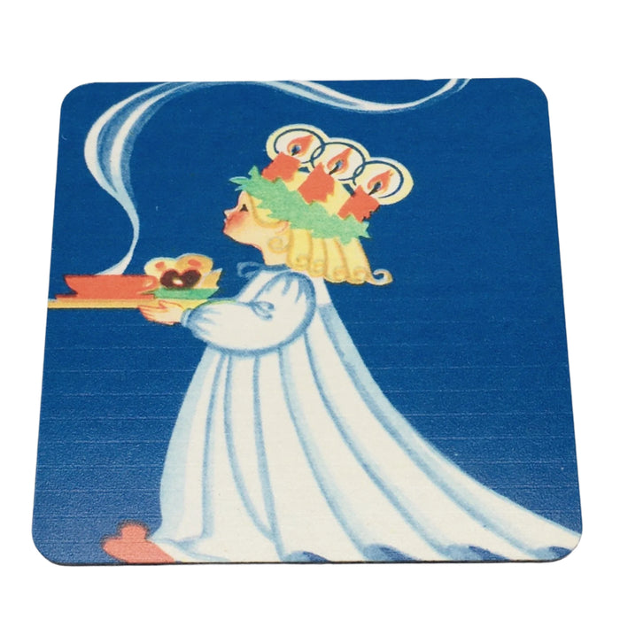 Lucia on Blue Hardboard Coaster