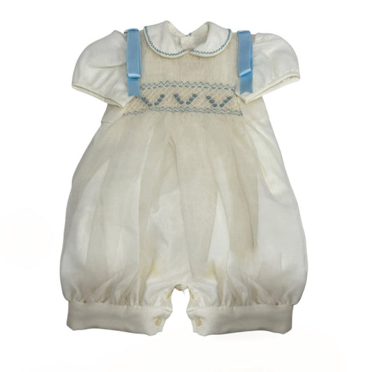Luis Ivory Boy Handsmocked Romper with light blue detailing and rounded collar
