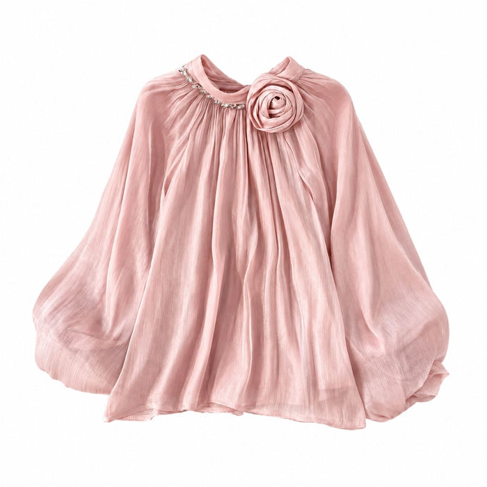 Luxury Rose Detail Satin Blouse - Glamour