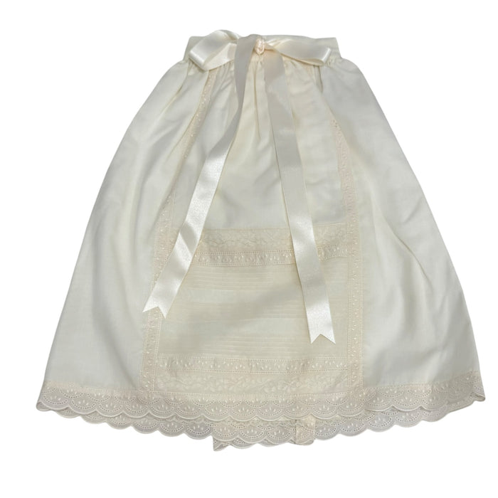 Luz Ivory and Beige Lace Faldon Skirt with beige lace panels and satin ribbon ties
