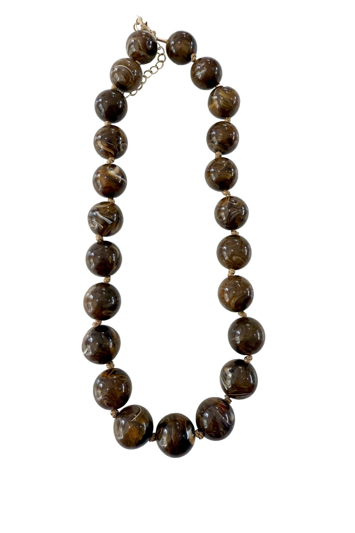 Mabry chunky beaded statement necklace in marbled brown