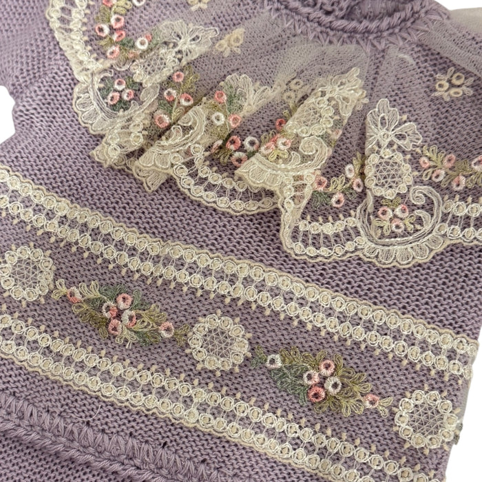 Close-up of floral embroidery and lace detailing on Aida Purple and Pink set