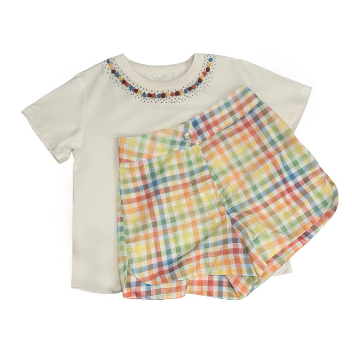 MADE TO ORDER Piccoli&Co MOM Carl Number Colorful Gingham Embroidered 2-Piece Set (4-6 weeks after order placement)