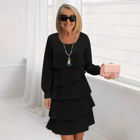 Margaret | Elegant Comfort Ruffle Dress Long Sleeve