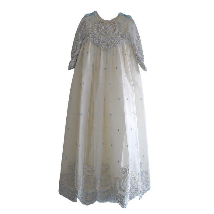Margorie Blue Brocade Tulle Lace Gown