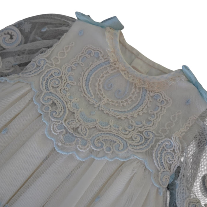 Margorie Blue Brocade Tulle Lace Gown