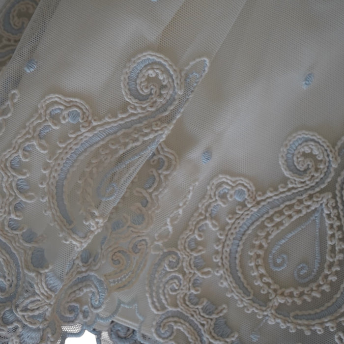 Margorie Blue Brocade Tulle Lace Gown