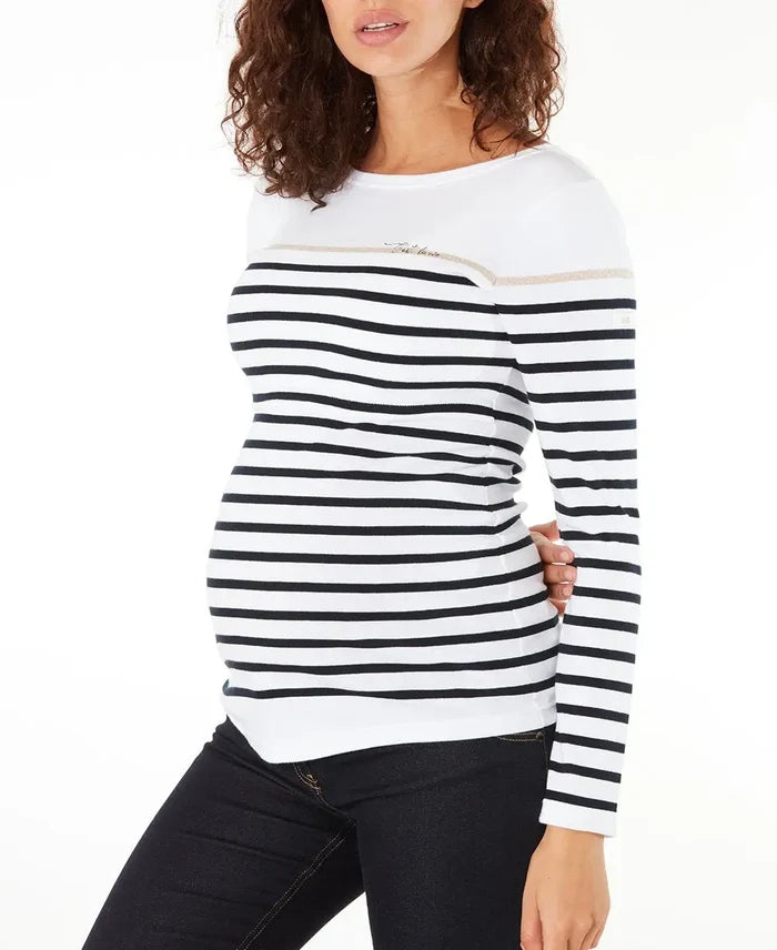 Maternity and nursing Crozon sailor shirt white navy - Top