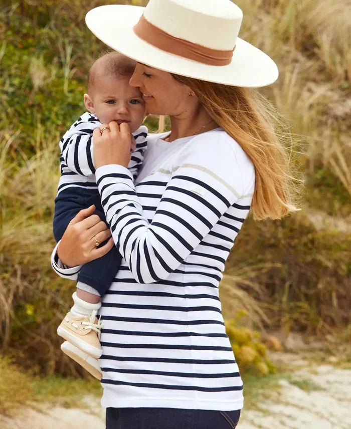 Maternity and nursing Crozon sailor shirt white navy - Top
