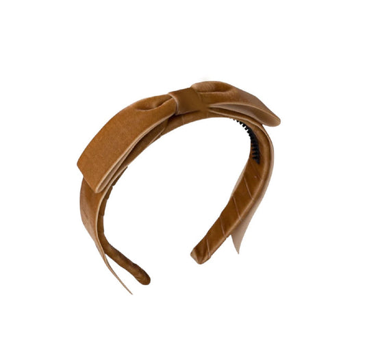 Mathilde Velvet Bow Headband - Camel