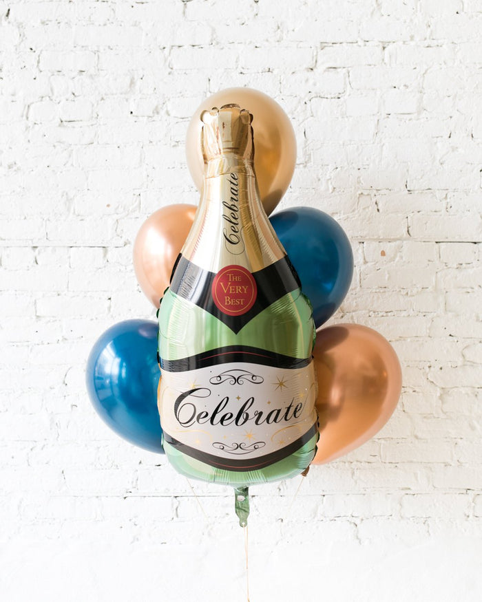 Midnight Copper - Champagne Foil and 11in Balloons - bouquet of 7