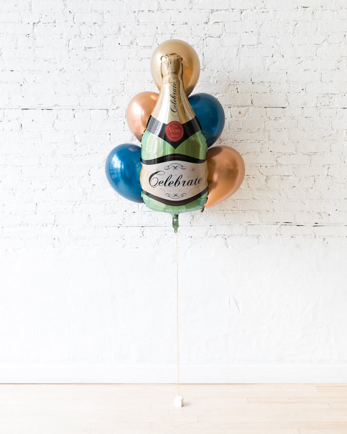 Midnight Copper - Champagne Foil and 11in Balloons - bouquet of 7