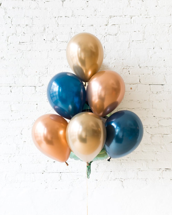 Midnight Copper - Champagne Foil and 11in Balloons - bouquet of 7