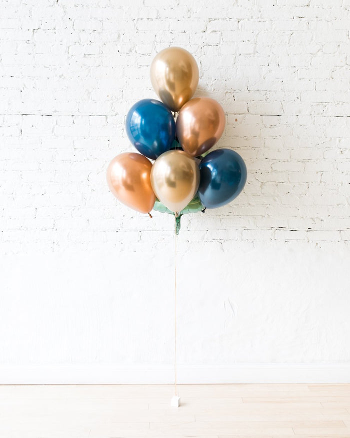 Midnight Copper - Champagne Foil and 11in Balloons - bouquet of 7