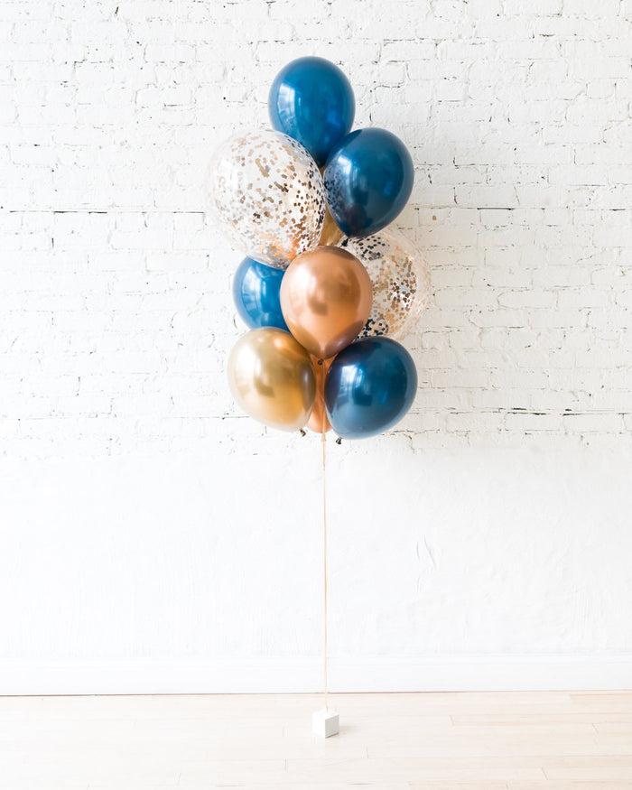Midnight Copper - Confetti and 11in Balloons - bouquet of 10