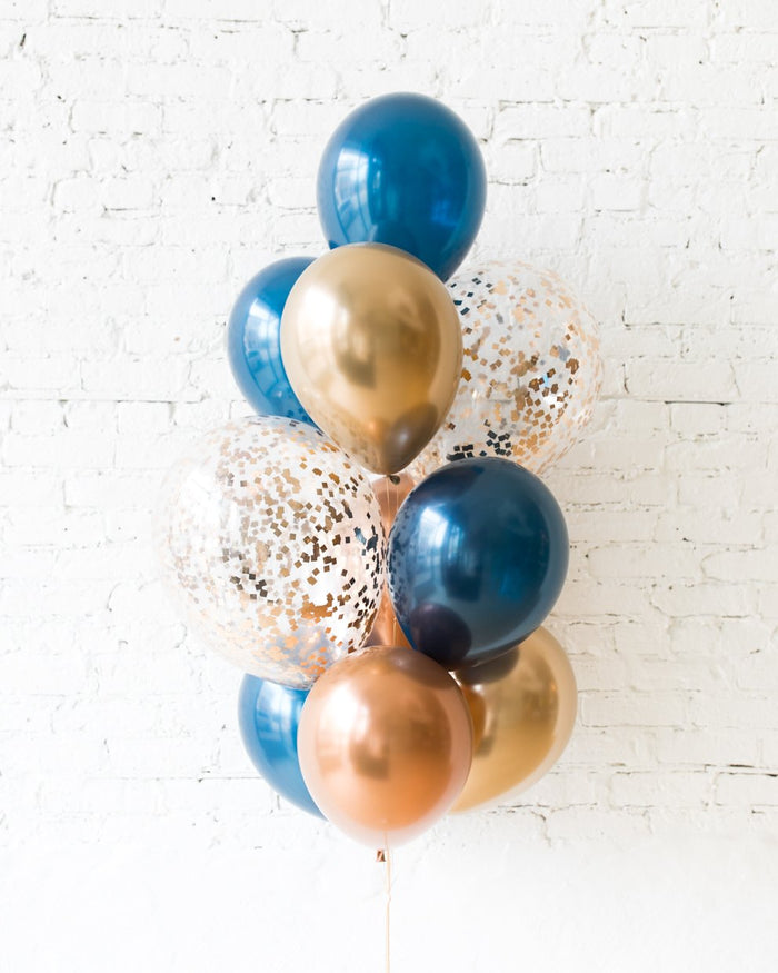 Midnight Copper - Confetti and 11in Balloons - bouquet of 10