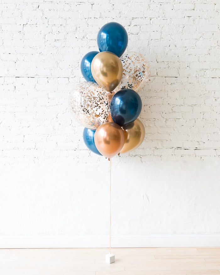 Midnight Copper - Confetti and 11in Balloons - bouquet of 10