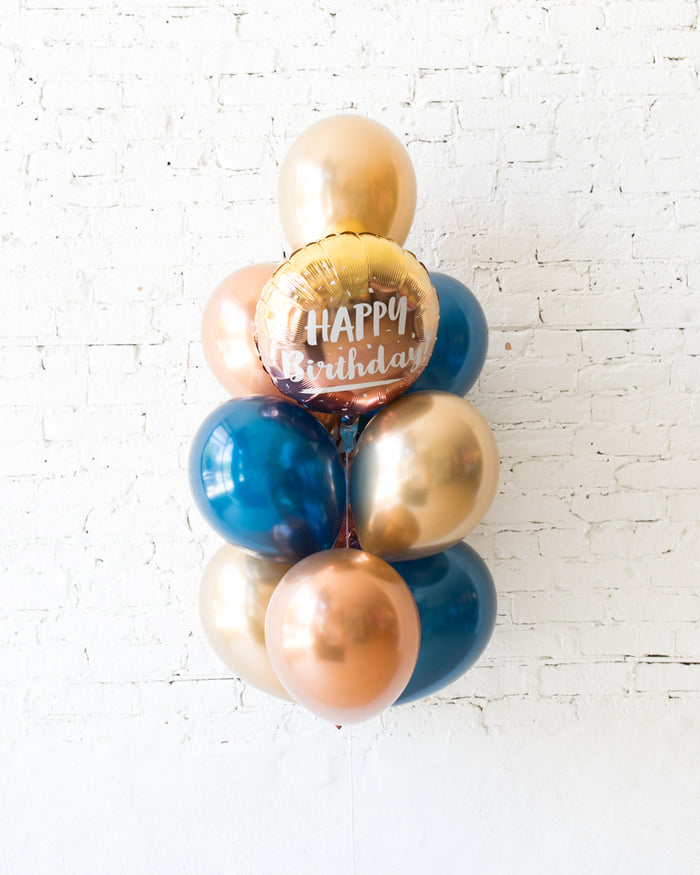 Midnight Copper - Happy Birthday Foil and 11in Balloons - bouquet of 10