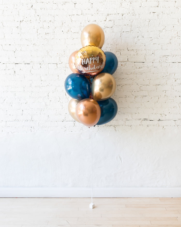 Midnight Copper - Happy Birthday Foil and 11in Balloons - bouquet of 10