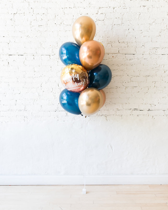 Midnight Copper - Happy Birthday Foil and 11in Balloons - bouquet of 10