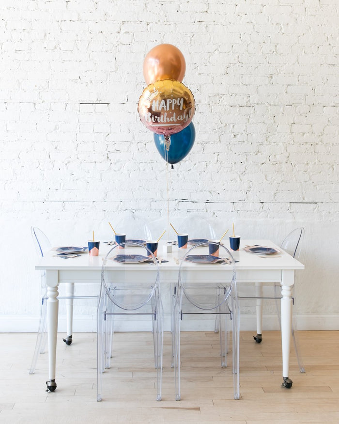 Midnight Copper - Happy Birthday Foil and 11in Balloons Centerpiece - bouquet of 3