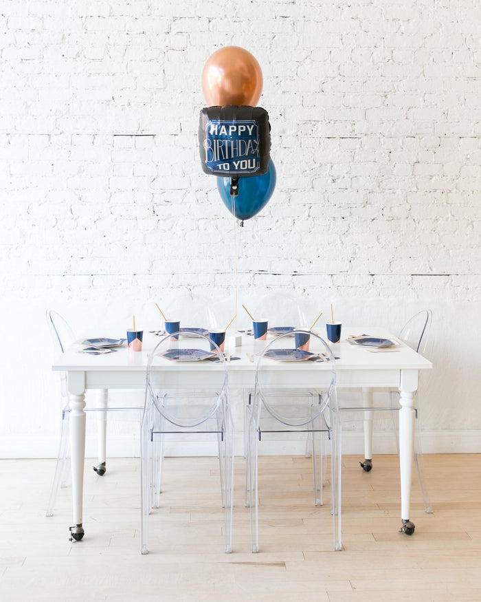 Midnight Copper - Happy Birthday to You Foil and 11in Balloons Centerpiece - bouquet of 3