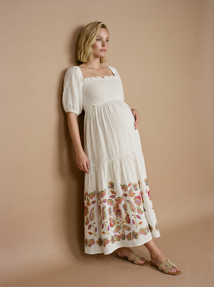 Mila nursing bohemian style smock long dress - Multicolor
