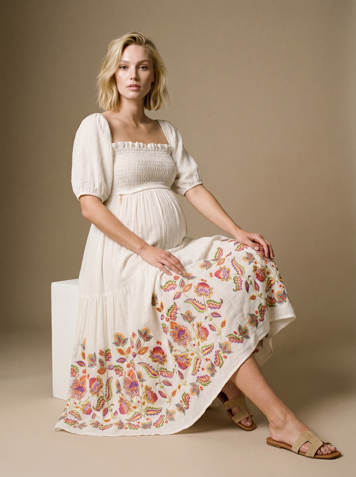 Mila nursing bohemian style smock long dress - Multicolor