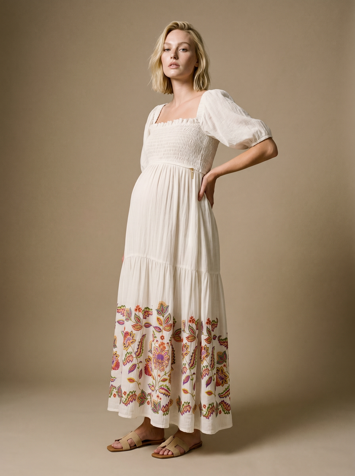 Mila nursing bohemian style smock long dress - Multicolor