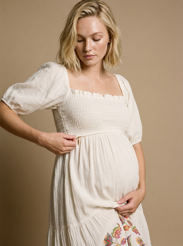 Mila nursing bohemian style smock long dress - Multicolor