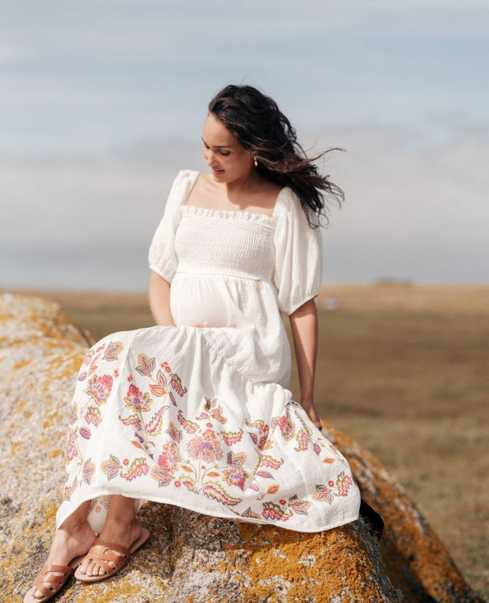 Mila nursing bohemian style smock long dress - Multicolor