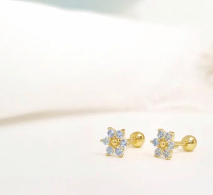 Mini Flower Aquamarine Stud Earrings